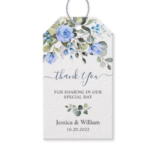 Elegant Eucalyptus Blue Roses Thank You Wedding Gift Tags