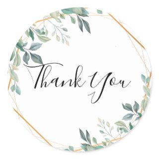 Elegant Eucalyptus Greenery Gold Rustic Thank You Classic Round Sticker