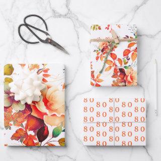 Elegant Fall Autumn Watercolor Floral 80 Birthday   Sheets