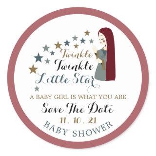 Elegant Falling Stars, Baby Shower Save The Date Classic Round Sticker