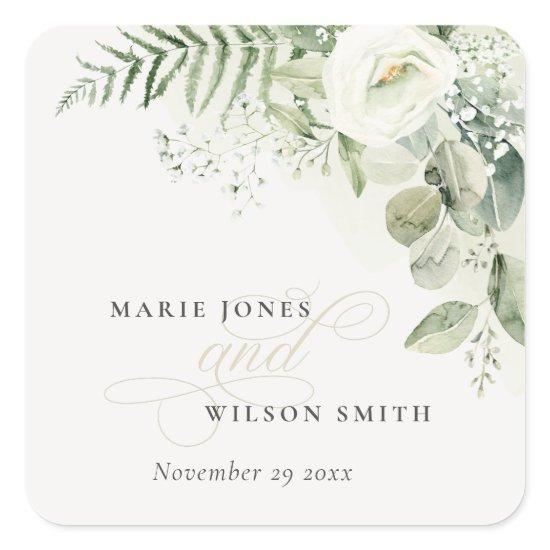 Elegant Fern Eucalyptus Greenery Foliage Wedding Square Sticker