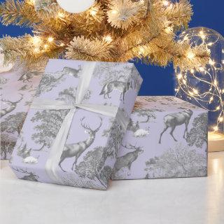 Elegant Festive Toile Fox Deer Gray Blue