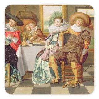 Elegant Figures Feasting at a Table Square Sticker