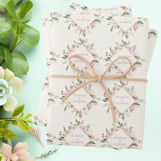 Elegant Floral Blush Pink Peony Monogram Wedding  Sheets
