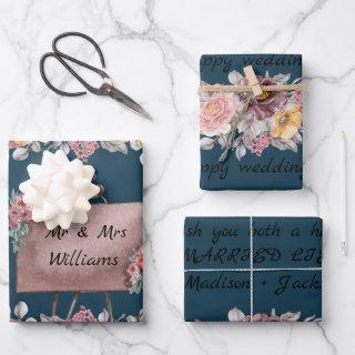 Elegant Floral Bride & Groom Wedding Navy Blue  Sheets