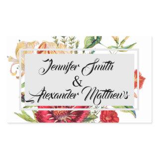Elegant floral script classic wedding monogram nam rectangular sticker