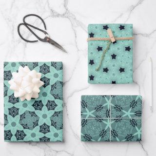 Elegant Floral & Star Patterns in Mint Tones  Sheets