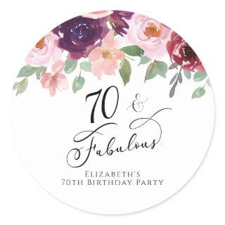 Elegant Floral Watercolor 70th Birthday Party Classic Round Sticker