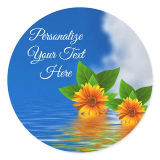 Elegant Flowers in Ocean Water Personalize Classic Round Sticker