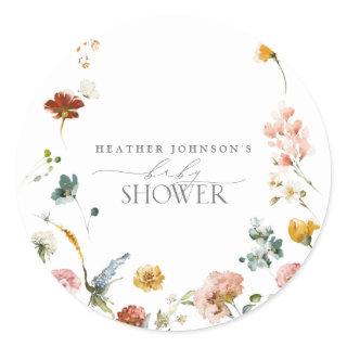 Elegant Garden Flowers Watercolor Baby Shower Classic Round Sticker