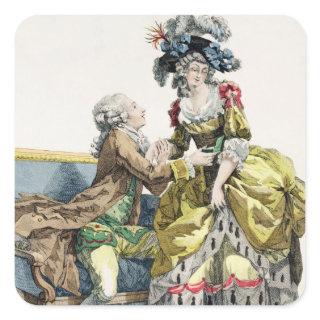Elegant Gentleman Proposing to a Lady in a 'Margue Square Sticker