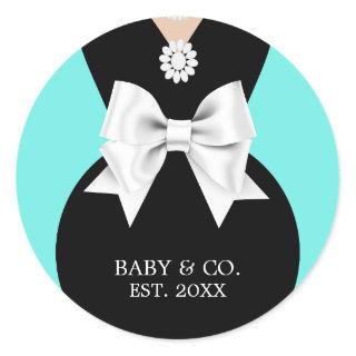 Elegant Glam Aqua Baby & Co Tiffany Baby Shower Classic Round Sticker