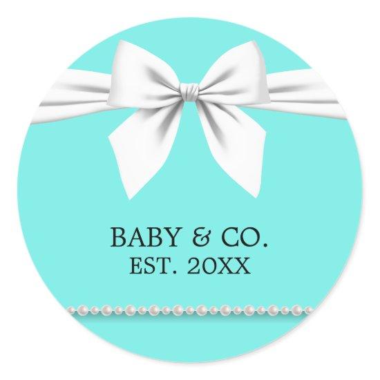 Elegant Glam Chic Baby & Co Tiffany Baby Shower Classic Round Sticker