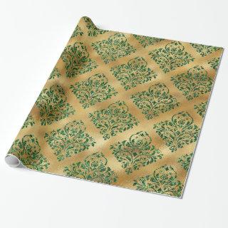 Elegant Glam Gold Green Glitter Sparkle Damask