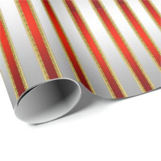 Elegant Glitzy Shiny Silver and Red Stripes