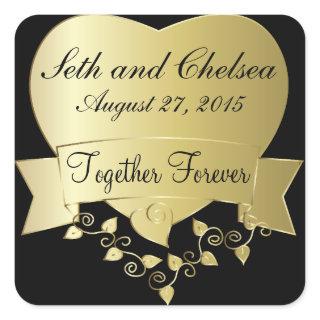 Elegant Gold and Black Wedding Day Square Sticker