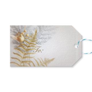 Elegant Gold and Silver Bird and Leaves Festive Gift Tags