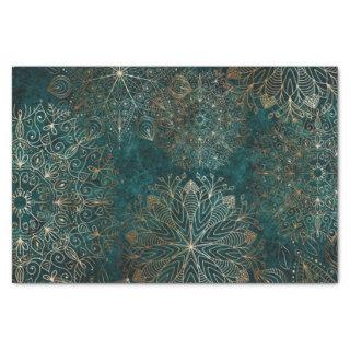 Elegant Gold and Teal Green Floral Mandala Pattern Tissue Paper