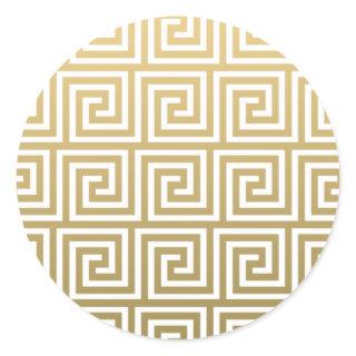 Elegant Gold and White Greek Key Pattern Classic Round Sticker