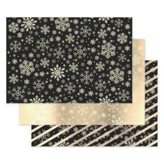 Elegant Gold & Black Christmas Snowflake Pattern    Sheets