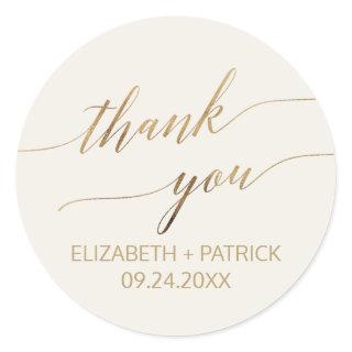 Elegant Gold Calligraphy | Ivory Thank You Favor Classic Round Sticker
