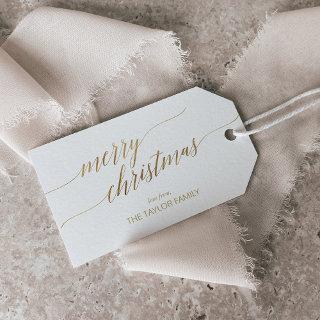 Elegant Gold Calligraphy Merry Christmas Gift Tags