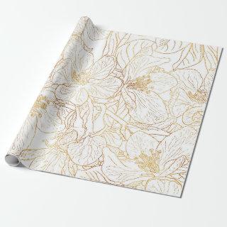 Elegant Gold Cherry Blossom Flowers White Design