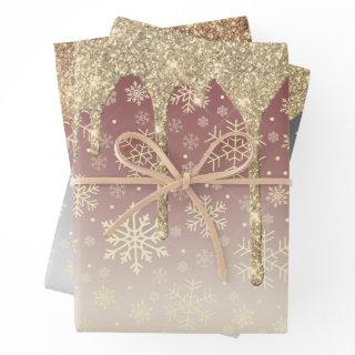 Elegant Gold Christmas Snowflake Pattern Dripping  Sheets