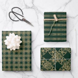 Elegant gold dark green lace paid stripes pattern   sheets