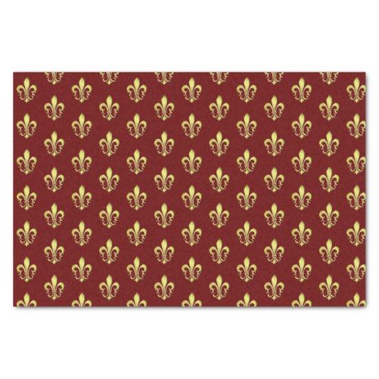 Elegant Gold Fleurs de lys Dark Red Tissue Paper