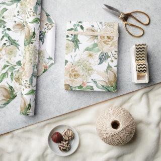 Elegant Gold Floral Etching Creme Watercolor Rose