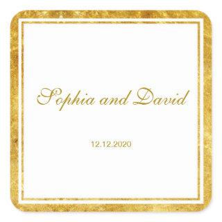 Elegant Gold Foil Frame Wedding Custom Square Sticker