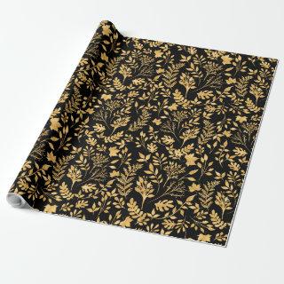 Elegant Gold Glitter Foliage Black Design