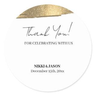 Elegant Gold Glitter Line Minimal Wedding Thanks  Classic Round Sticker