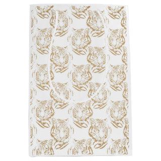 Elegant Gold Glitter Tiger Print White Design Medium Gift Bag