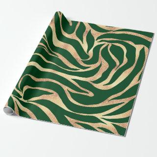 Elegant Gold Glitter Zebra Green Animal Print