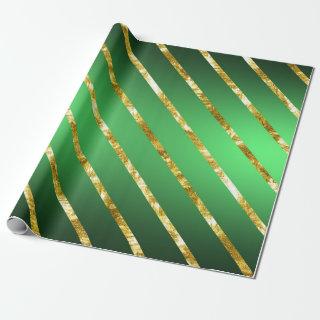 Elegant Gold Green Diagonal Stripes Pattern