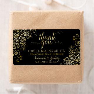 Elegant Gold Lace on Black Budget Wedding Favor Label