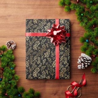 Elegant Gold Leaf Black Pattern Christmas