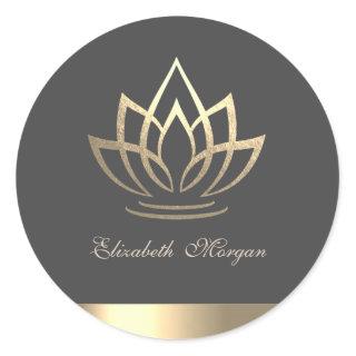 Elegant Gold Lotus, Yoga Classic Round Sticker
