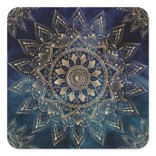 Elegant Gold Mandala Blue Galaxy Square Sticker