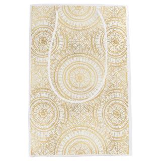 Elegant Gold Mandala Sunflower White Pattern Medium Gift Bag