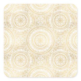 Elegant Gold Mandala Sunflower White Pattern Square Sticker