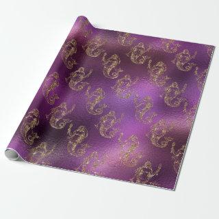 Elegant Gold Mermaid Pattern Purple Metallic Shiny