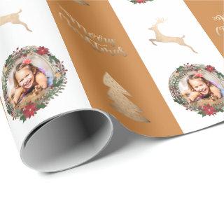 Elegant Gold Merry Christmas Custom Photo  Wrappin