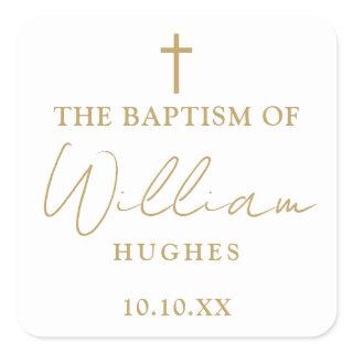 Elegant Gold Minimalist Baptism Christening Square Sticker