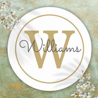 Elegant Gold Monogram Script Name Classic Round Sticker