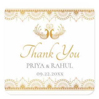 Elegant Gold Pattern Indian Wedding Favor Square Sticker