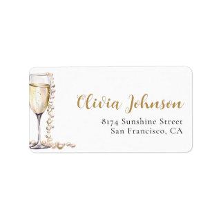 Elegant Gold Pearls and Prosecco Address Labels