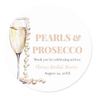 Elegant Gold Pearls and Prosecco Bridal Shower Classic Round Sticker